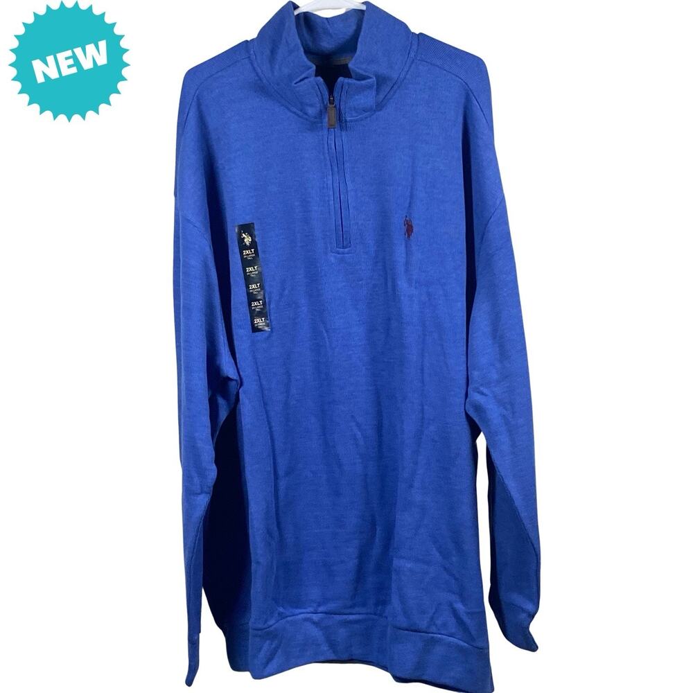 U.S. Polo Assn. Sweater Men’s 2XLT 1/4 Zip Up Pullover Mock Neck Blue NEW